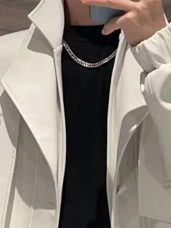 

Faionable Bla Leather Jaet Men's Loose Fit Motorcycle Sle Autumn Winter Outerwear Versatile Long Sve Zipper Coat