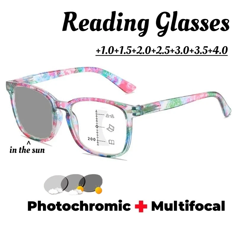 

Men Women Fashion Photochromic Multifocal Reading Glasses Fashionable HD Progressive Multifocal Presbyopia Glasses To +3.5+4.0