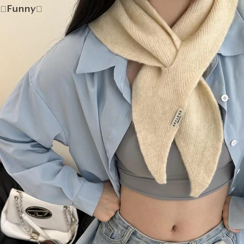 〔Funny〕Wool Knitted Knitted Scarf Multi-functional Warm Triangular Scarf Headscarf Winter Warm Knitting Neckerchief Hair Wrap