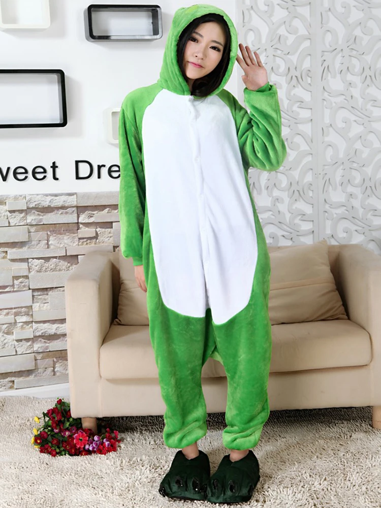 

Comfortable Green Frog Costumes Animal Cartoon Onesies One-Piece Pajamas Jumpsuit Sleepwear Nightgown Flannel Jumpsuit Homewear