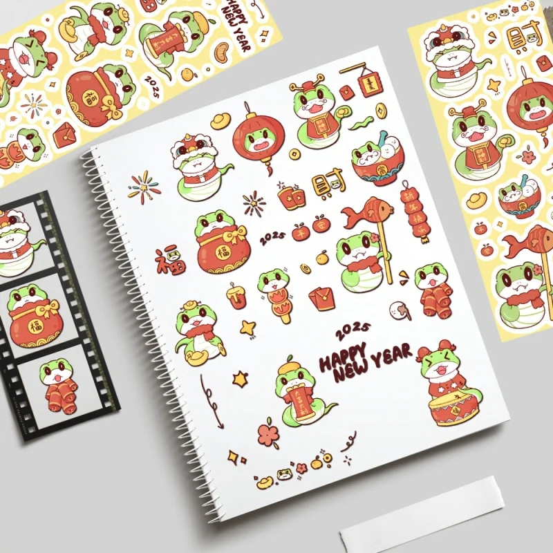 

2pcs Lunar Year of The Snake Themed Cartoon Decorative Collage Stickers for New Year Gift Party Decorating Laptop Notebook