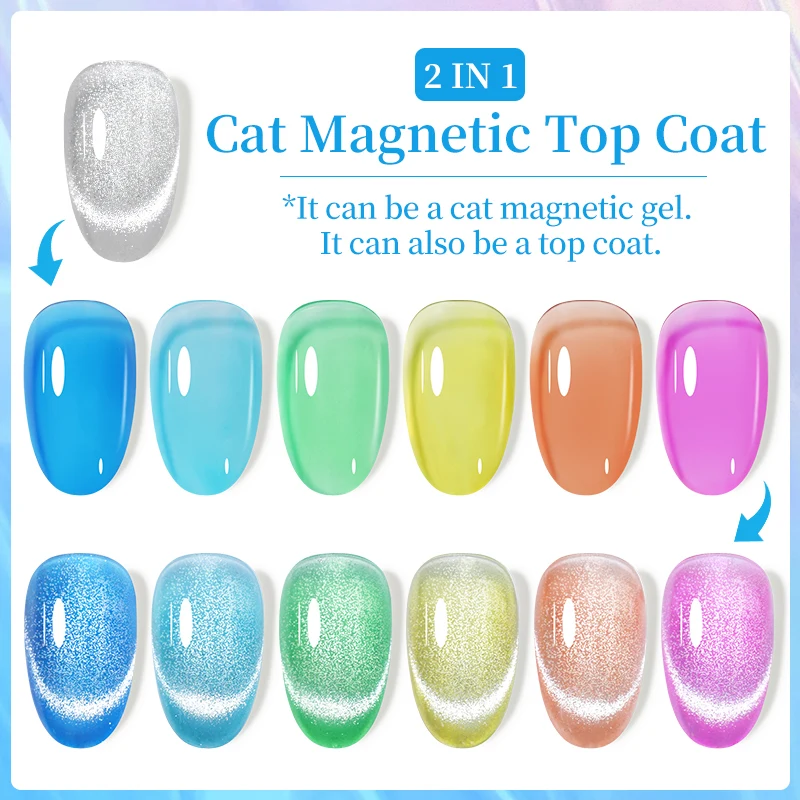 LILYCUTE 7ml 2 Cat Magnetic Gel Top Coat Glitter Ultra Shine Soak Off Cat Magnet Gel Nail Polish Semi Permanent UV Gel Varnish