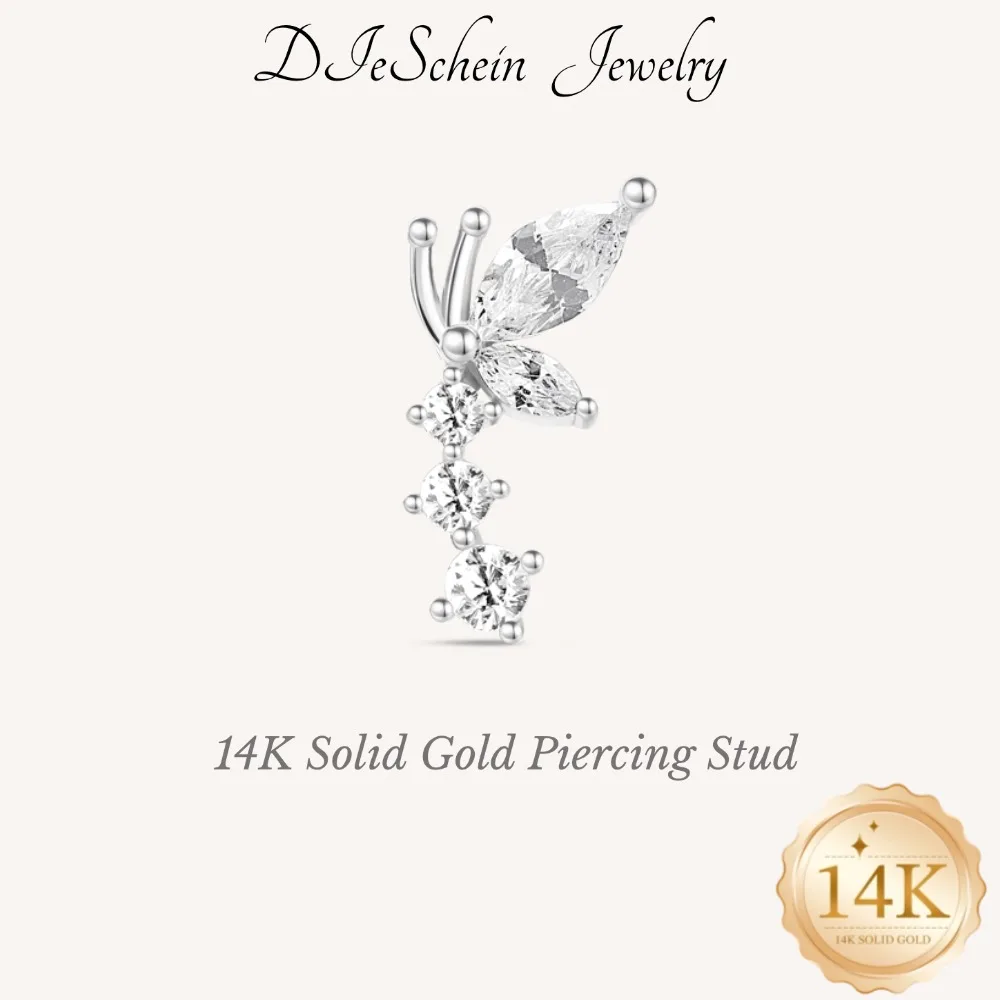 DIeSchein 14K Solid Gold Piercing Studs Women Hypoallergenic Flat Back Stud Earring for Helix Tragus Daith Piercings Jewelry
