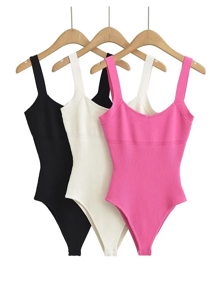 

Summer Tank Sleeveless Knitted Bodysuits Women Black Tops Jumpsuits