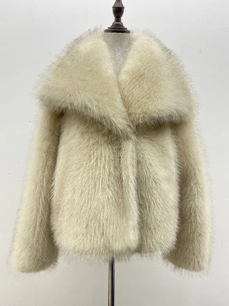 

Женская одежда AliExpress с перекрестными краями, утепленное пальто из искусственного лисьего меха, новая зимняя Свободная куртка из искусственного меха с большими лацканами
