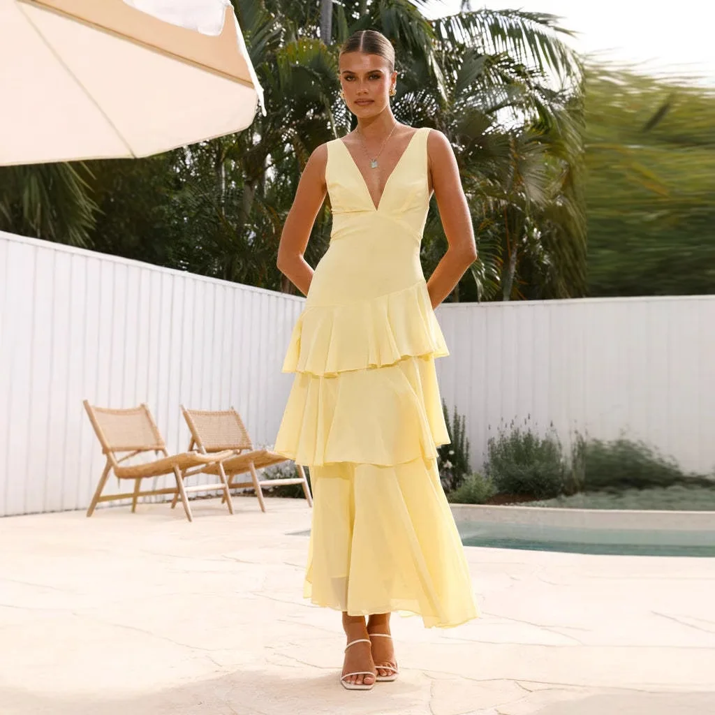 "Summer Fashion Women Sexy V-neck Knit Mid- Calf Dress Long Dresses Silm Fit Cake Shirt Coquette Casual Y2k Clothes"