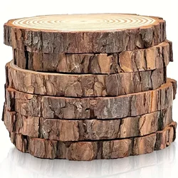 5Pcs Wood Slices Large 4.7-5.5in Round Wood Circles with Tree Bark Ornaments Wood Pieces for Cup Coaster Home Wedding Decoration