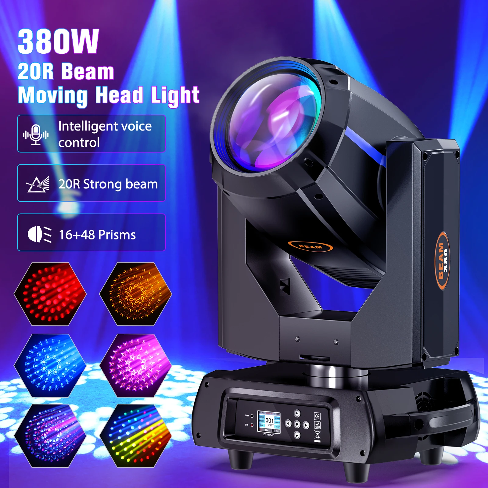 2024 New 380W Moving Head Light Powerful Beam Effect DMX512 15/17CH Stage Light IP20 Water Proof For Bars Birthday Parties Clubs