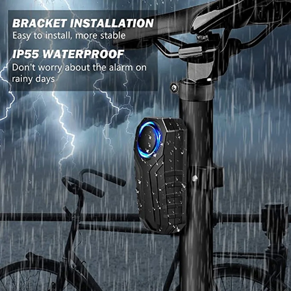 Anti Theft Bicycle Alarm 113dB Vibration Remote Control Waterproof Alarm With Fixed Clip Motorcycle Bike Safety System
