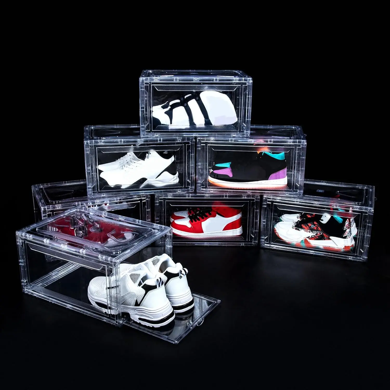 Upgraded 12 Pack Shoe Box,Acrylic Clear Shoe Boxes,Drop Front Shoe Storage Box,Clear Plastic Stackable Sneaker Box,Shoe Containe