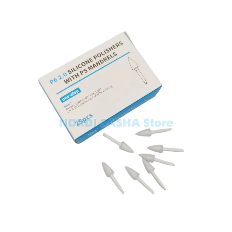 25Pcs/Box Dental Silicone Polishers One-Step Finishing & Polishing System with PS Mandrels for Composite Resin Restoration
