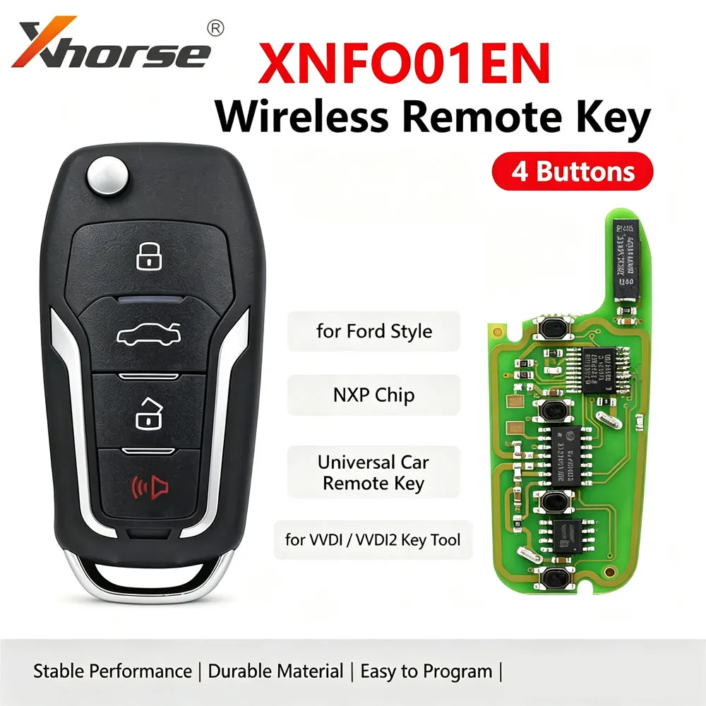 Xhorse XNFO01EN Wireless Remote Key 4 Buttons for Ford Style Universal Car Remote Key with NXP Chip for VVDI/VVDI2 Key Tool