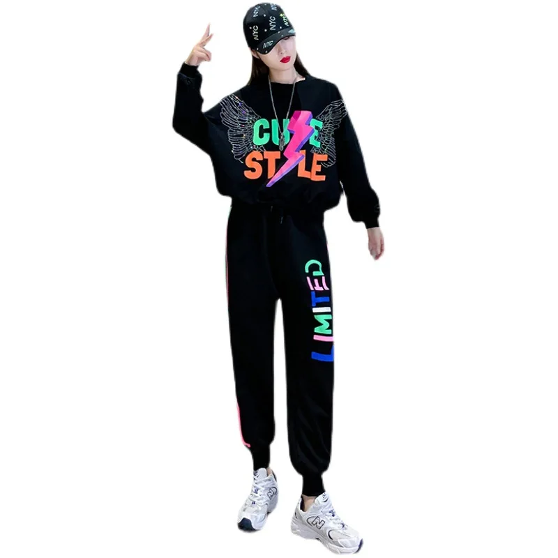 

Spring and Autumn New Leisure Sports Women's Large Suit Loose Fashion Sweater Cotton Dance Costume Hip Hop Ghost Shuffle Sets