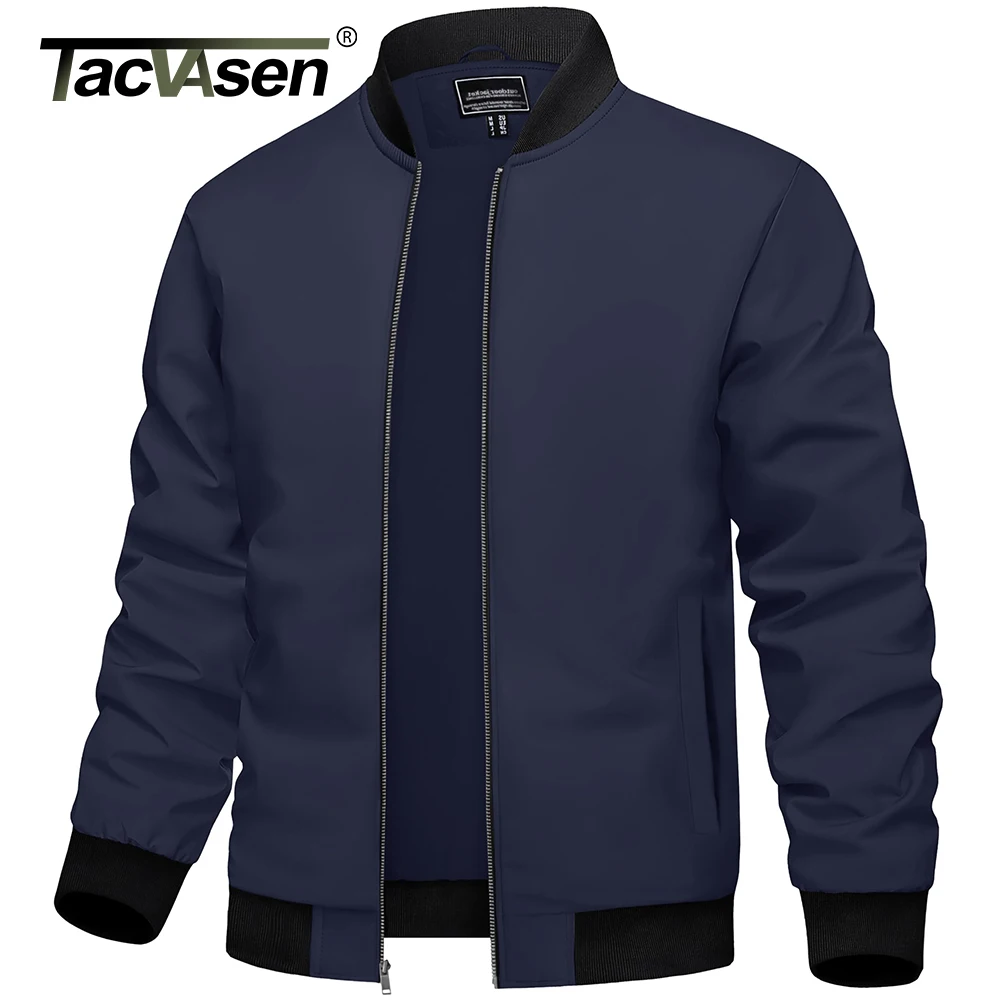 TACVASEN Men's Flight Jacket Lightweight Windproof Full Zip Casual Outdoor Spring Autumn Coat with Ribbed Cuffs