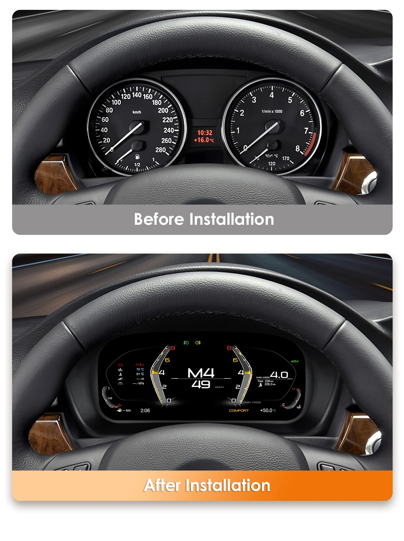Hizpo Digitales Auto-Instrumentencluster für BMW 3er Serie E90 E91 E92 E93 2005 - 2012 10-Zoll LCD-Panel Armaturenbrett Tachometer Linux – Detail 4