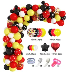 129 pcs Cartoon Mouse Balloon Arch Set, Black Red Foil Stars Confetti Balloons for Kids Birthday Party Supplies Decorations