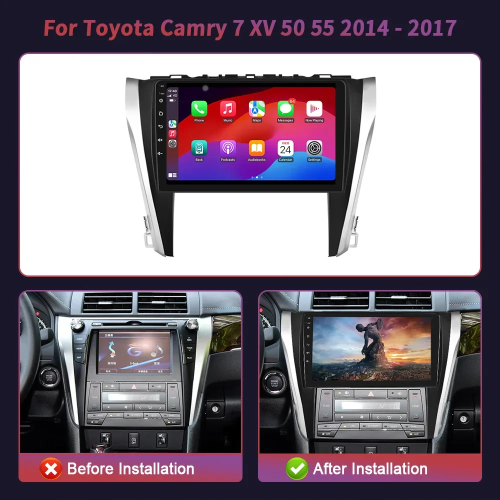 For Toyota Camry 7 XV 50 55 2014 - 2017 Android 14 Car Radio Multimedia Navigation 4G GPS CarPlay Wireless Stereo 2 Din Screen