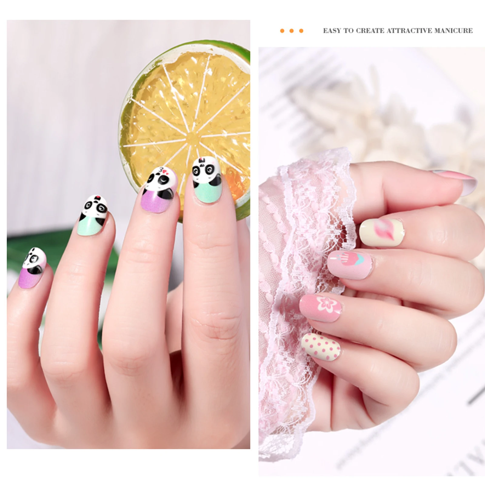 24 قطعة/صندوق الاطفال الكرتون نمط أظافر صناعية يمكن ارتداؤها لطيف فتاة الطفل الأظافر وهمية نصائح Kawaii الاكريليك الصحافة الاصطناعية على الأظافر + أداة