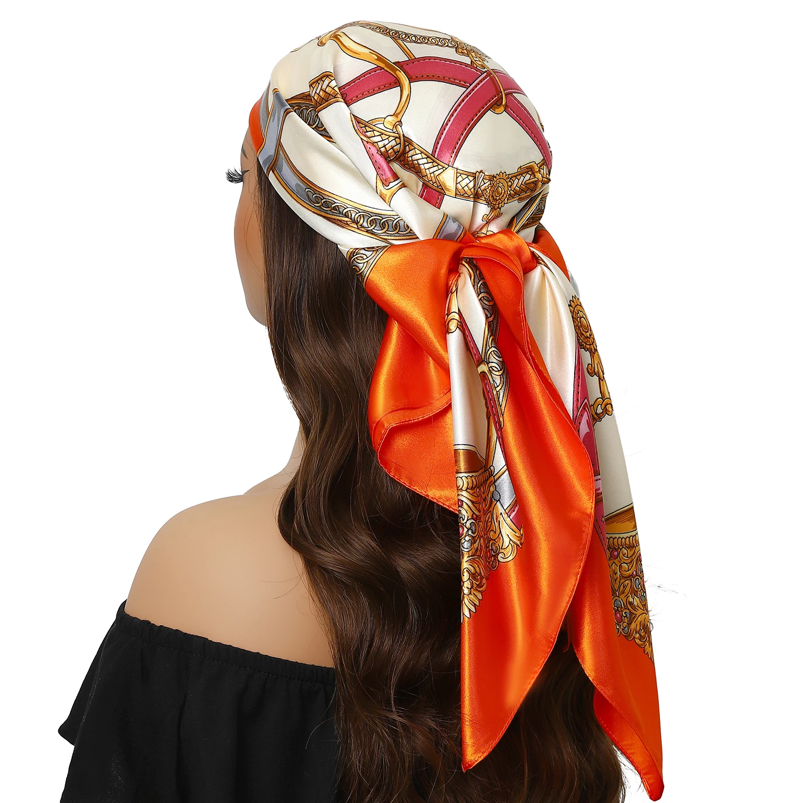 Silk Head Scarf Women Luxury Fashion Hair Scarve Summer Foulard Femme Satin Shawl Kerchief 90cm Square Headscarf Bandana Cheveux