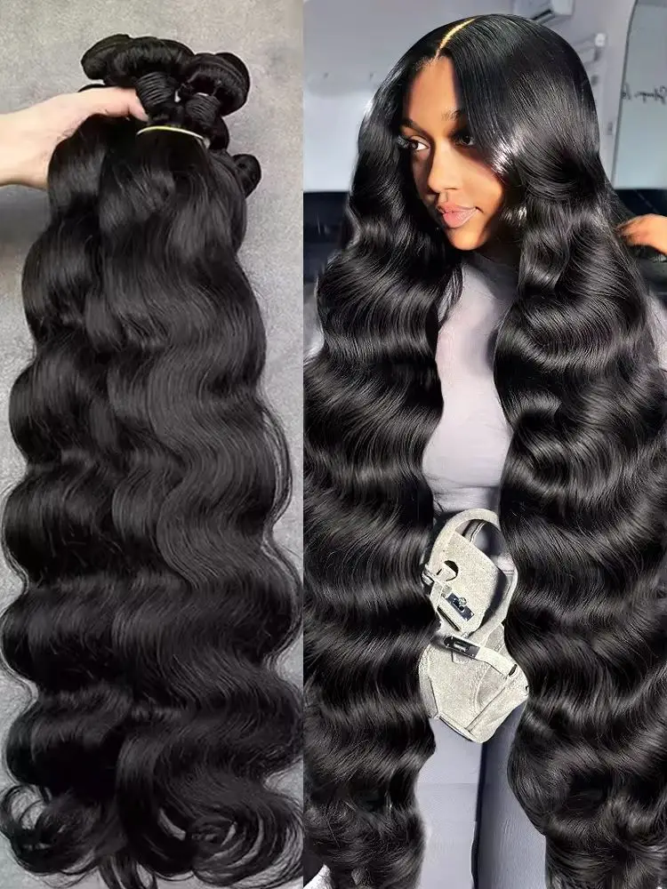

4 Bundles Body Wave Human Hair Extensions Natural Black Color Brazilian Virgin Human Hair Bundles Curly Weaving 3 Bundles 42Inch