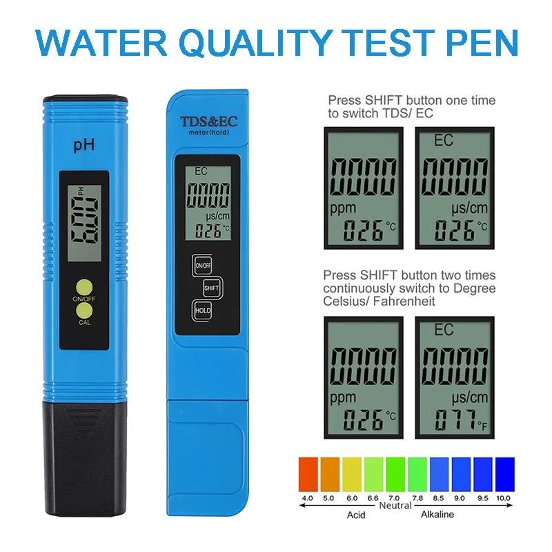 New Digital PH/TDS & EC Meter Electric Conductivity Hydroponics Water Tester Pen