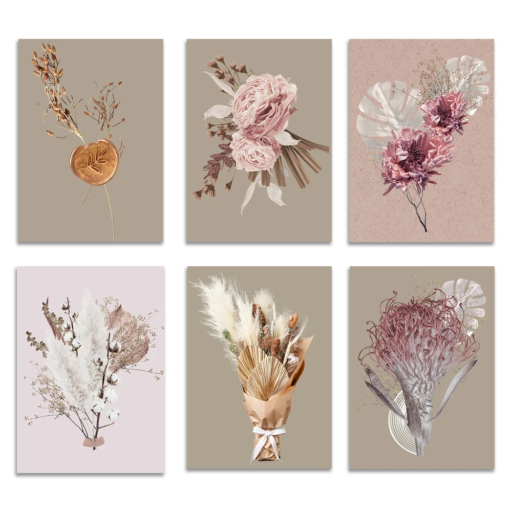 Floral Vintage Print Print, Dried Flower Bouquet Canvas Print, Floral Art, Florist Decor Vintage Poster, Aesthetic Gift
