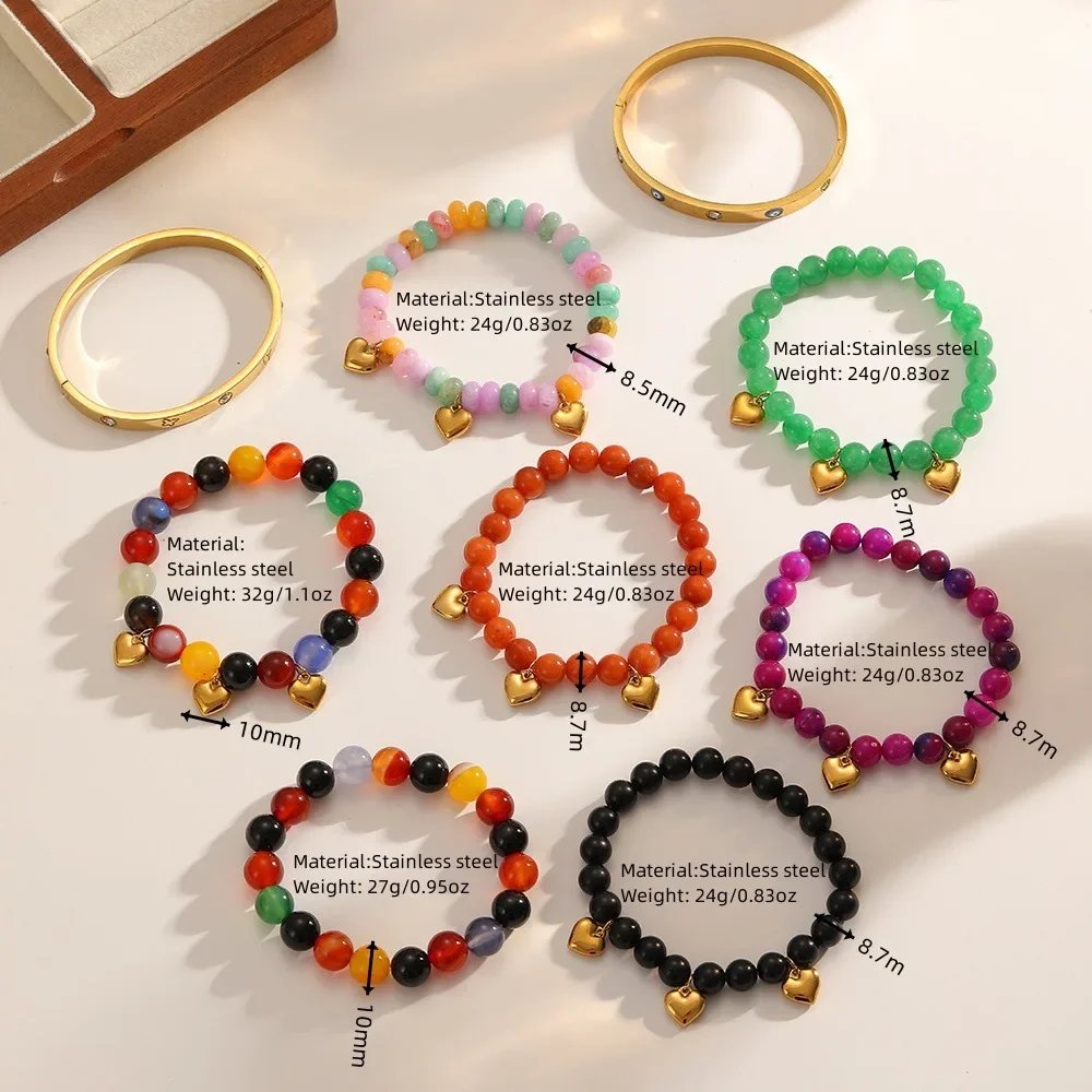 Boho Multilayer Beaded Bracelet Set Colorful Acrylic Heart Charm Stackable Bangle Summer Beach Party Fashion Hand Jewelry for Wo