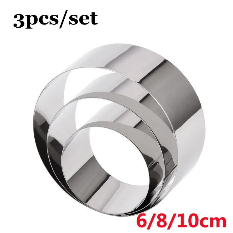 3pcs/set Stainless Steel Cake Ring 6/8/10cm Mold Round Shape Reusable Mousse Circle Cutter DIY Baking Tools Kitchen Gadgets