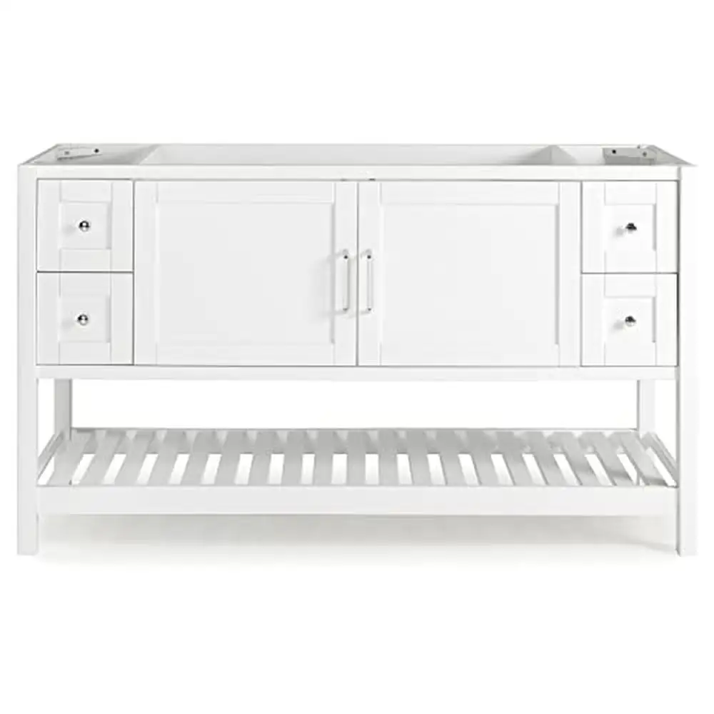 Solid Wood White Bathroom Vanity Cabinet 60 Inch with Soft-Close Doors and 4 Drawers