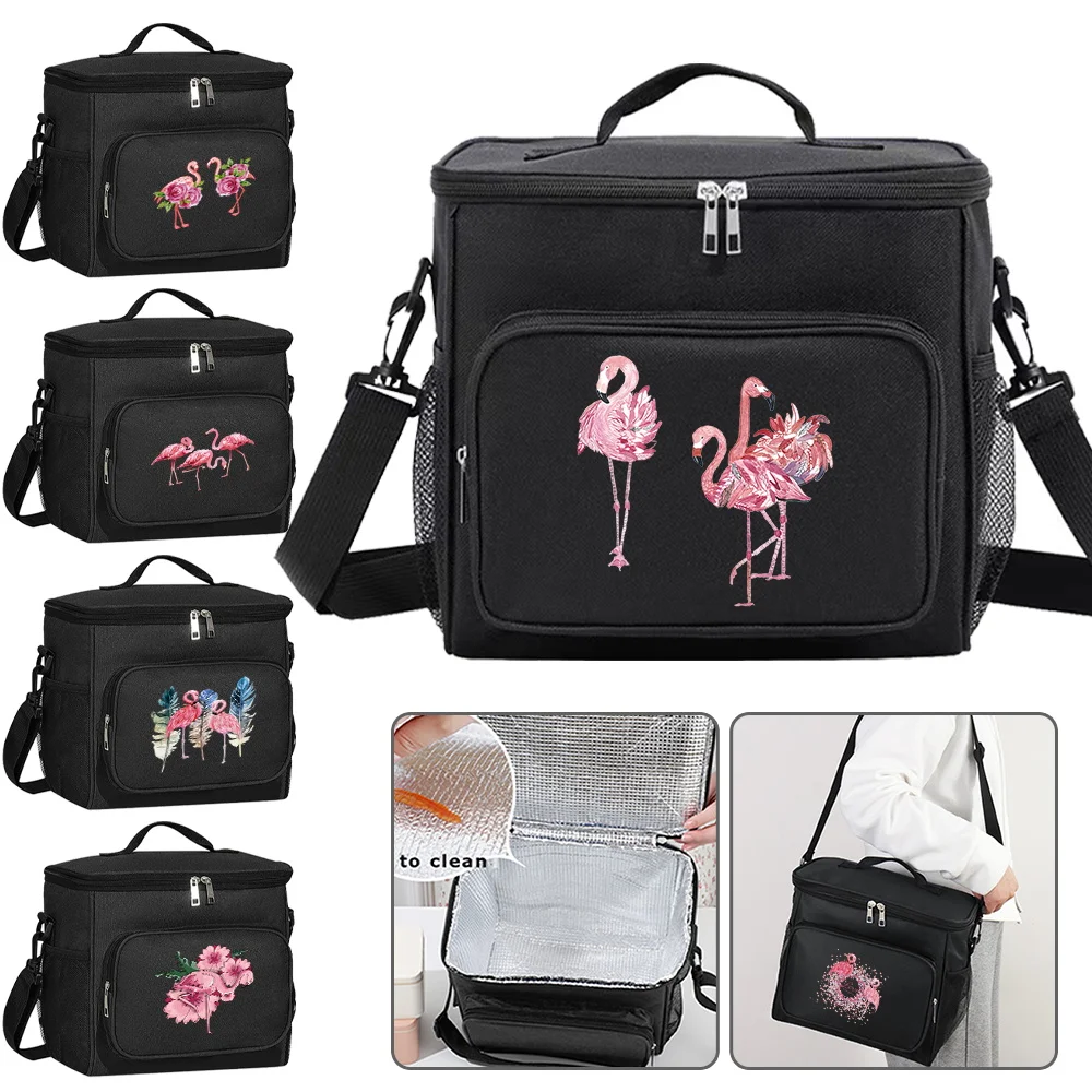 Lunch Bag Thermal Organizer Handbag Cooler Shoulder Storage Bags Waterproof Boxes for Student New Lunchbag Flamingo Pattern