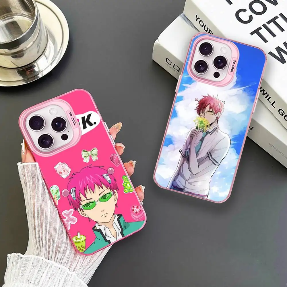 

Anime Kusuo Saiki Phone Case For iPhone 16,15,14,13,12,11,Mini,Pro,MAX Pink Matte Shockproof Cover