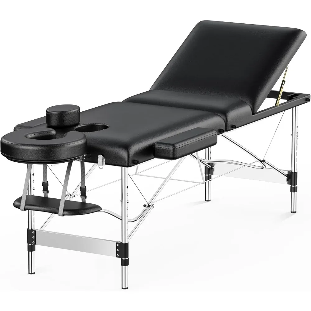 Massage Table Portable  Professional 3 Sections Reclining Massage Bed Lash Bed, Aluminium Adjustable