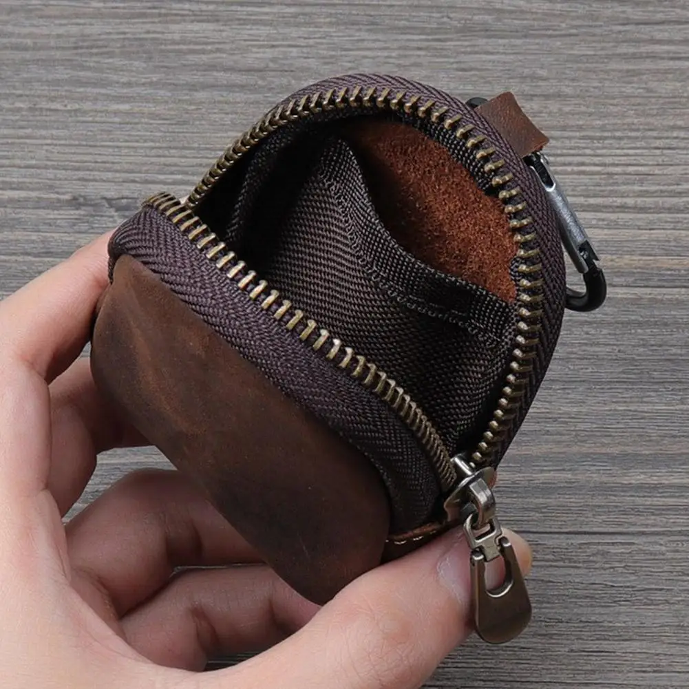 Retro PU Leather Mini Coin Purse with Carabiner Multi-color Small Wallet Key Chain Bag Men Women Portable Earphone Storage Pouch