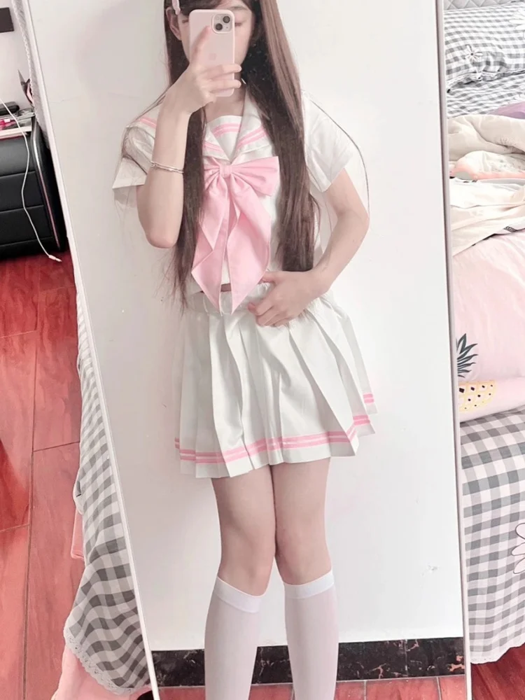 Original Jk Uniform School Uniform Basic Long Sleeve Sailor Suit Skirt Pink Student Set Straight Leg Pants Short Sleeve Short...