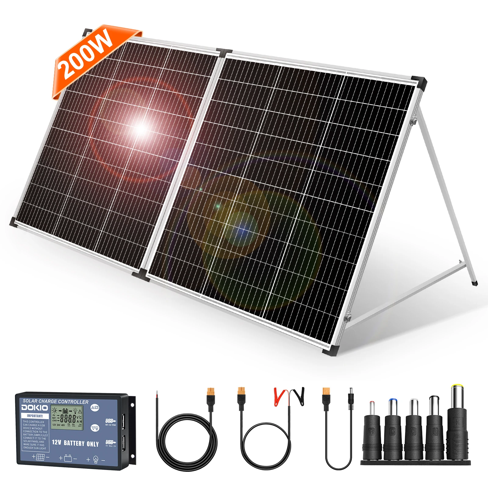 Dokio Opvouwbaar Zonnepaneel Koffer voor Camperbus Off-Grid Systeem, Monokristallijn 100W 160W 200W met 12V Controller
