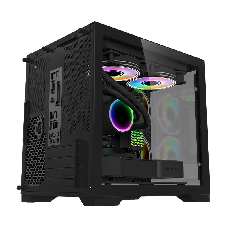 WJCOOLMAN Sea View Room Mini (without Light Strip and Bottom Dust Net) Black 2Side Transparent Glass Gaming Computer Case