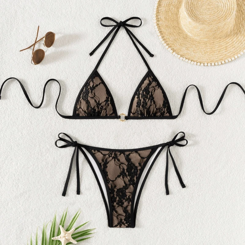 

Women Black Backless Bikini Sexy Lace Swimsuit
