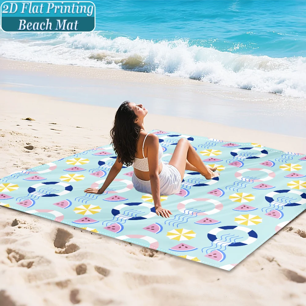 1-Piece Set, Summer Outdoor Beach Mat, Includes 4 Ground Stakes, Unique Printed Design, Fade-Resistant, Lightweight, Quick-Drying, Easy to Carry, Windproof and Sandproof, Fashionable and Trendy Outdoor Activity Decoration, Suitable for Beach, Camping, Picnics, Parties