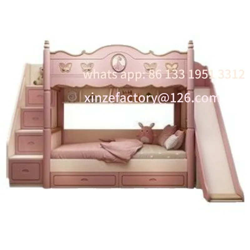 

Upper and lower beds Same width High and low beds Bunk beds Girl mother bed Princess bed Upper and lower bunk pink with slide Mu