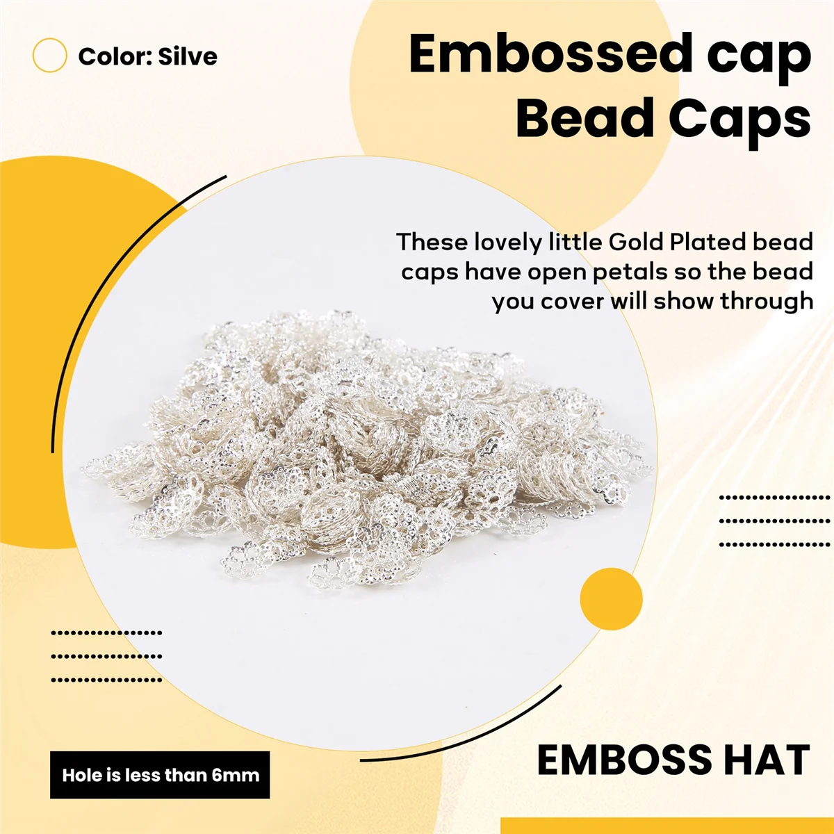 FZFZ 美しいビーズ 6mm シルバートーン フラワービーズキャップ ジュエリー作成用 (約500個)