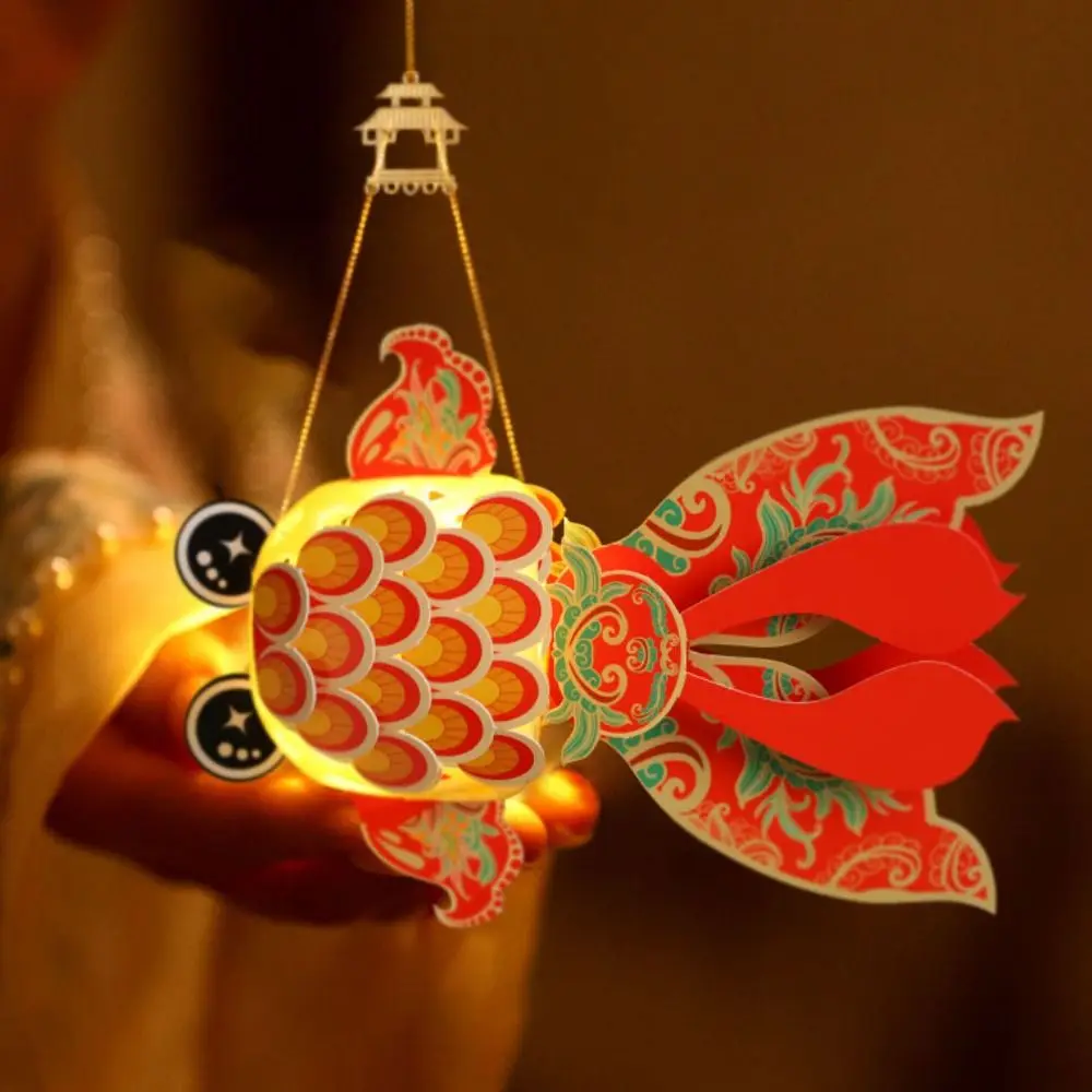 DIY Materials Mid Autumn Glowing Lanterns Assembled Crafts Goldfish Lantern Lucky Chinese Style Mid-autumn Portable Lamp