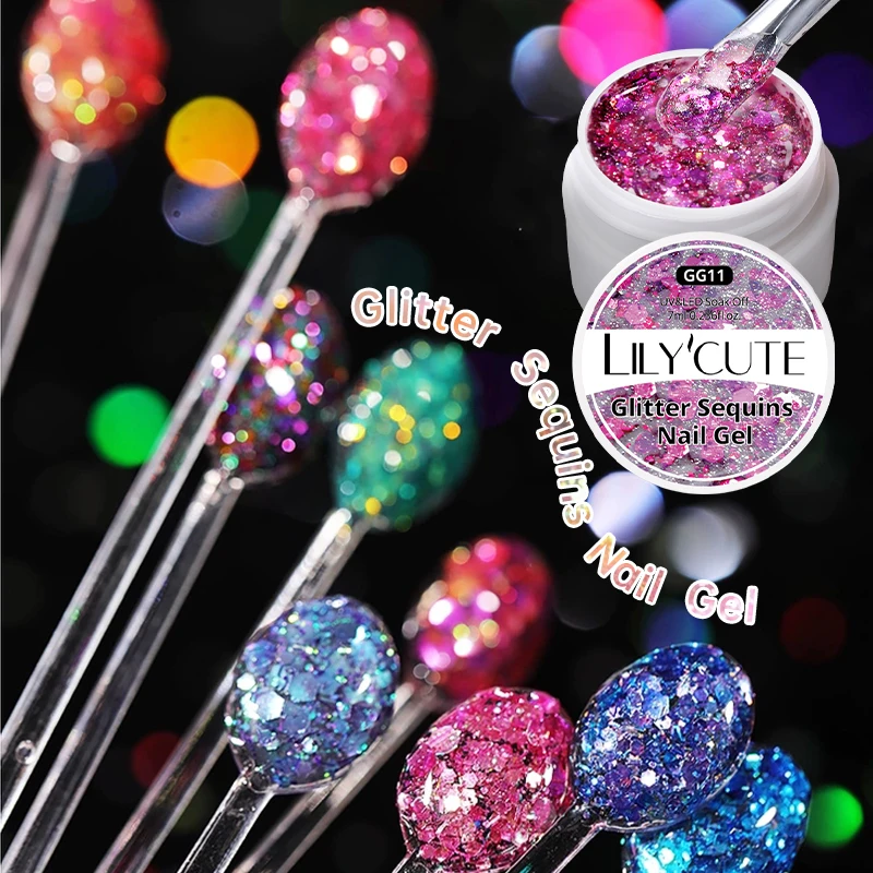 

Гель-лак LILYCUTE 7 мл с блестками и эффектом сияния, полуперманентный, для маникюра, УФ-гель для ногтей, снимаемый замачиванием