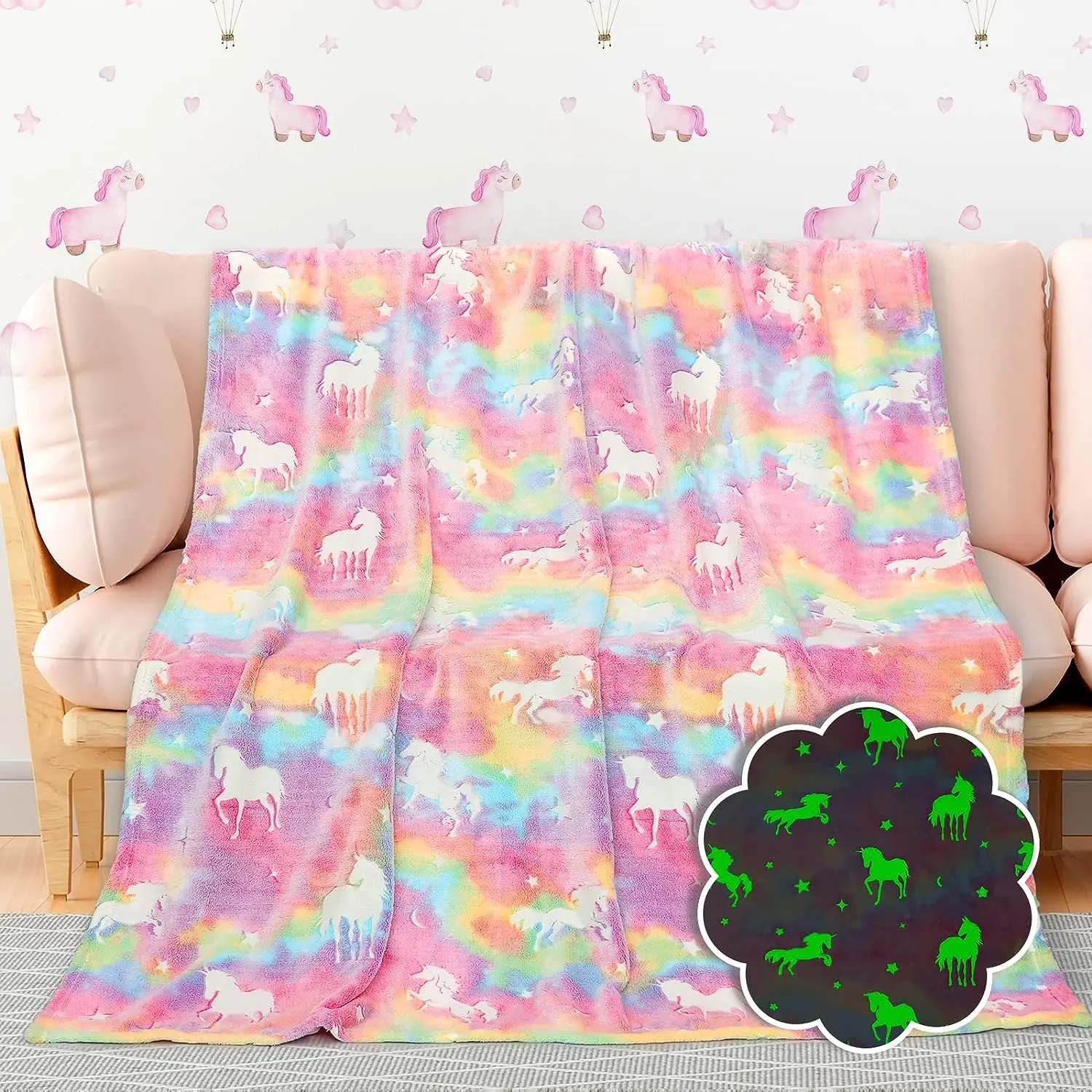 60*80 inches glow in dark animals and trccks cool gift luminous Throw blanket for Couch Sofa Bed