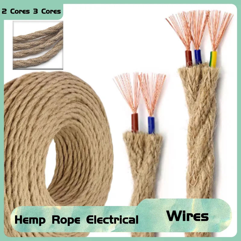 

Hemp Rope Electrical Wire Twisted Cable Retro Style Copper Vintage Braided Wire Pendant Light Lamp Cord 2 Cores 3 Cores 1~10m