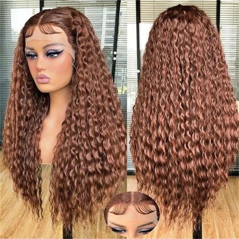 

Long Soft 26" 180% Density Glueless Brown Kinky Curly Lace Front Wig For Women BabyHair Preplucked Heat Resistant Daily Fashion