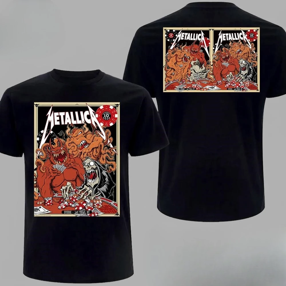 Metallica 2026 Las Vegas Sphere Tour Tshirt Life Burns Faster Octopus Devil Poker Casino Double Sided Print Unisex Rock Heavy