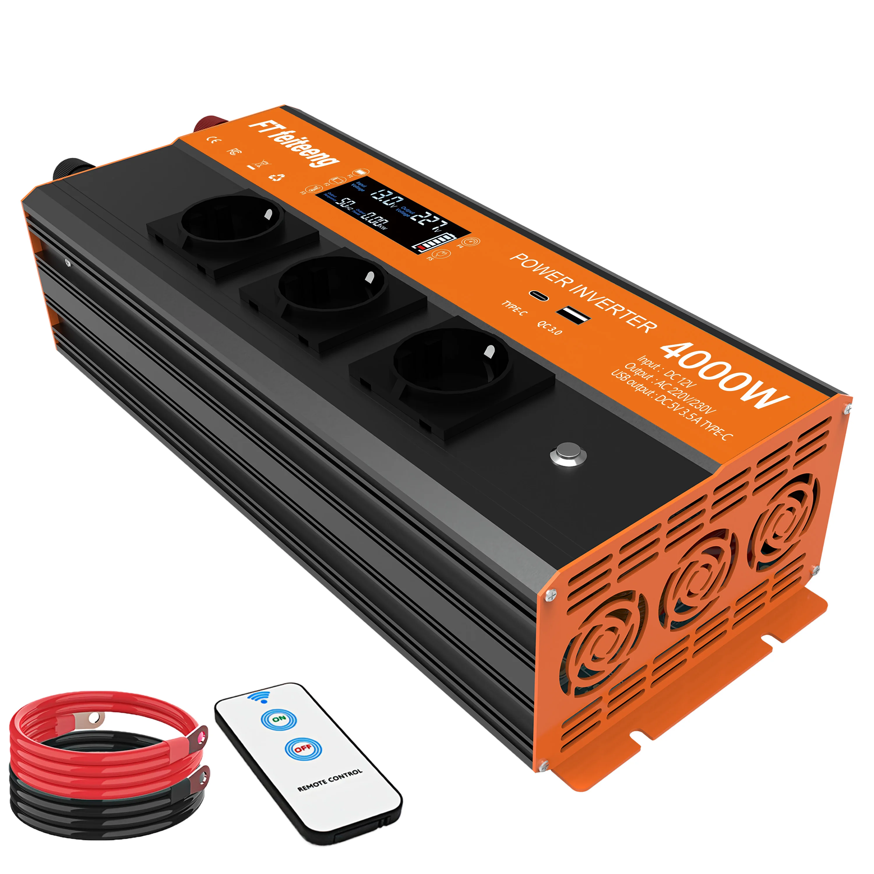 Power Inverter 4000W 5000W 12V to 220V DC to AC with EU Sockets, LCD  Display, USB Charging Ports, for Car, RV and Outdoor - AliExpress 34