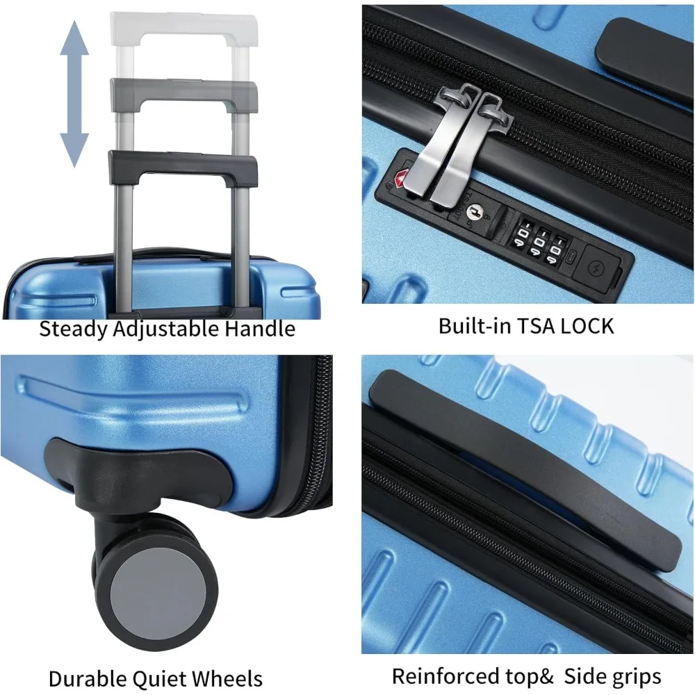 Expandable 20-Inch Carry-On Luggage with Spinner Wheels, TSA Lock & Hard Shell - Airline Approved Light Blue Suitcase