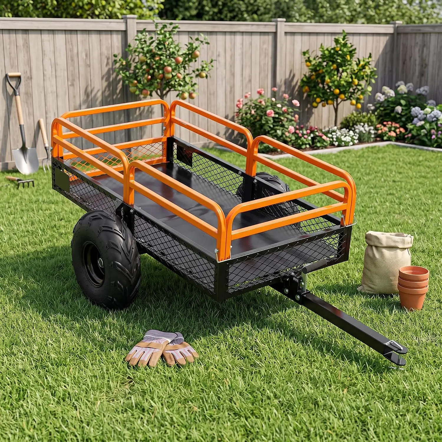 1500 lbs 15 Cu.Ft Heavy Duty Tow Behind Dump Cart with Manual & Foot Dump for ATV UTV Tractor, 2 Pneumatic Tires, Customized