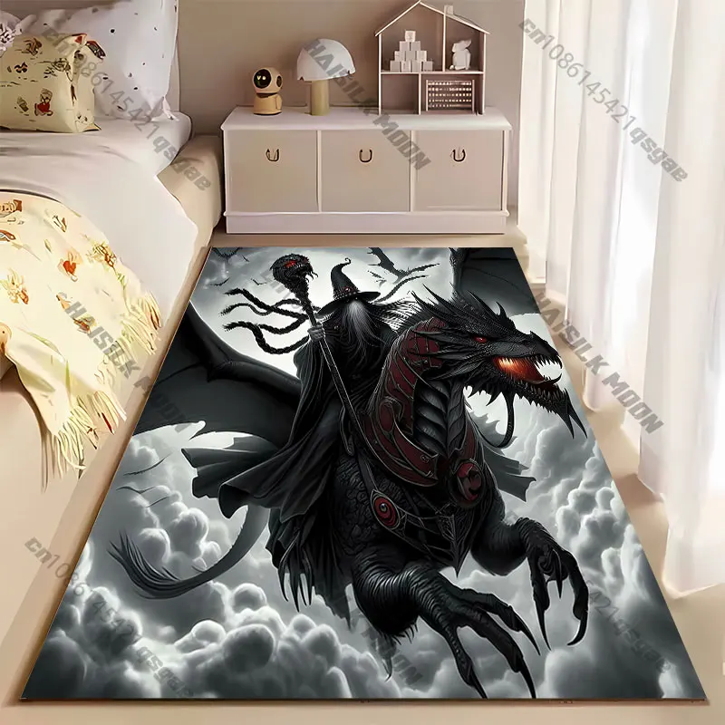 Wizard riding dark fiery dragon carpet Yoga living room room decor children's crawling mat doormat area rug games mat